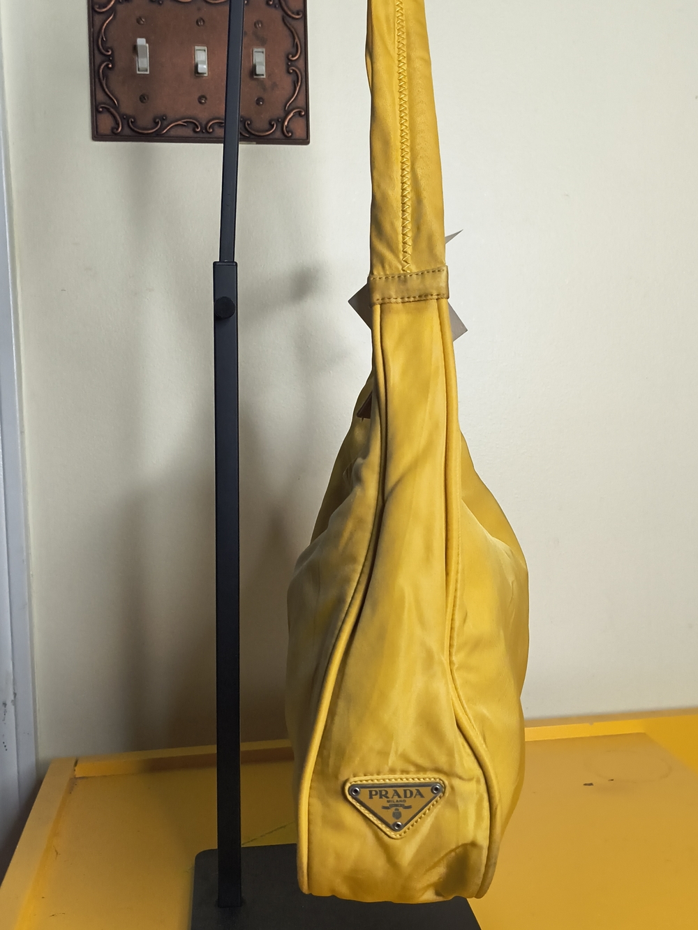 Authentic PRADA Tessuto Nylon Hobo Shoulder Bag In Rare Mustard Yellow Y2K Large - Picture 3 of 13